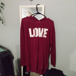 Burgundy Bobbie Brooks "LOVE" long sleeve women's plus size 1X hoodie